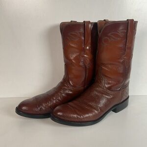 Vintage Lucchese Handmade Smooth Ostrich Roper Boots 10 D Exotic Cowboy